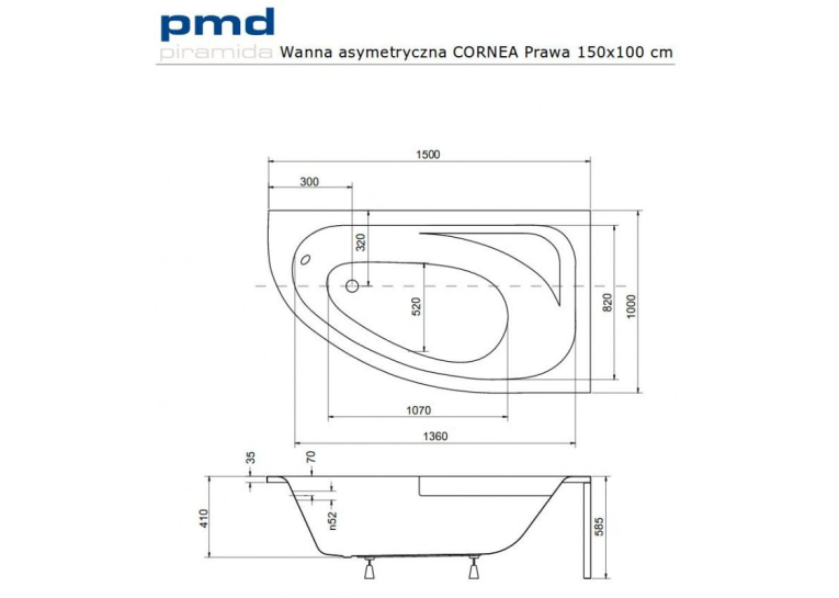  Ванна акрилова BESCO Cornea 150х100 правостороння NAVARA03750