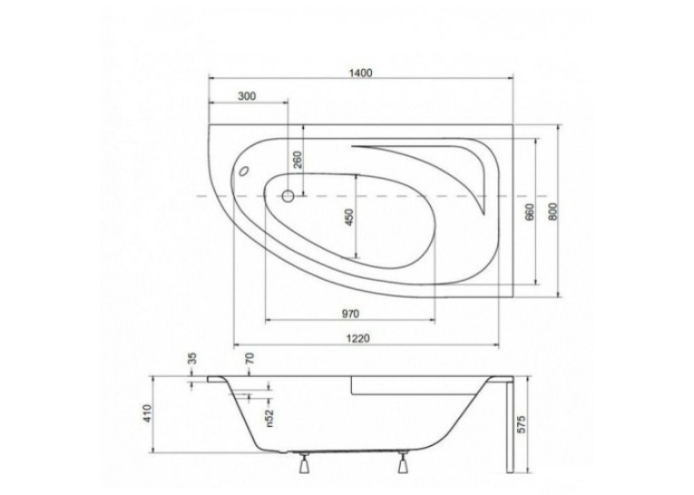  Ванна акрилова BESCO Cornea 140х80 правостороння 00000008434