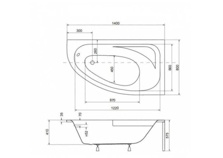 Ванна акриловая BESCO Cornea 140х80 правосторонняя 00000008434