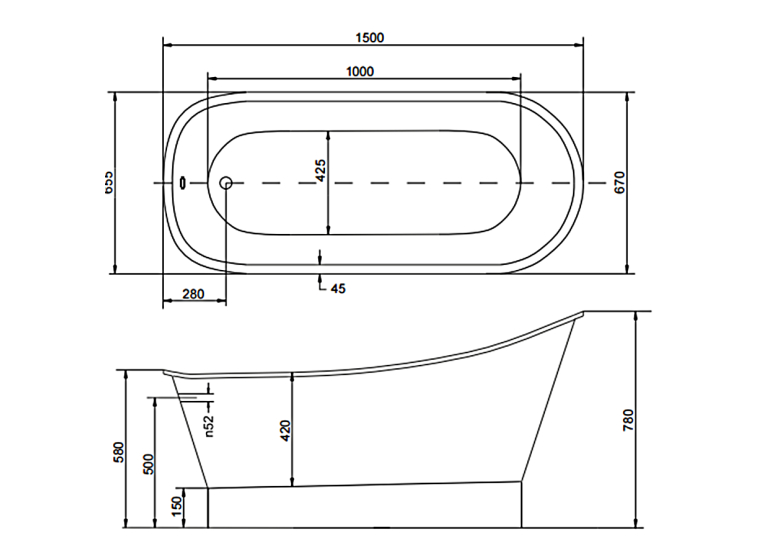  Ванна окрема Besco Gloria ретро 150x66 з сифоном, NAVARA25720