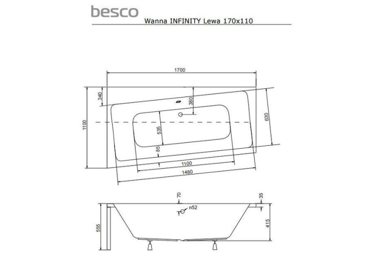  Ванна акрилова BESCO Infinity 170х110 лівостороння 00000011105