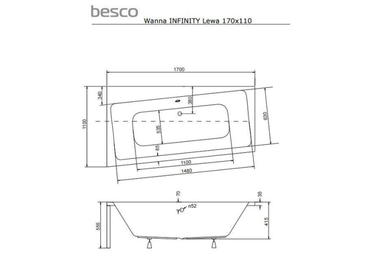 Ванна акриловая BESCO Infinity 170х110 левосторонняя 00000011105