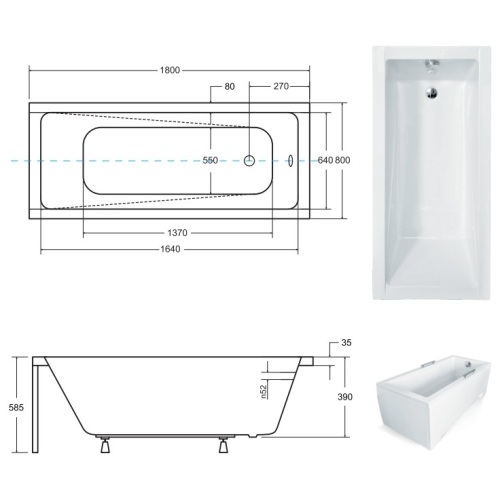 Ванна акрилова прямокутна BESCO Modern 180х80 см