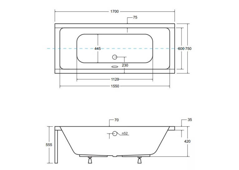  Панель для ванни BESCO QUADRO 170x75 комплект (передня + збоку), QUADRO/170/75