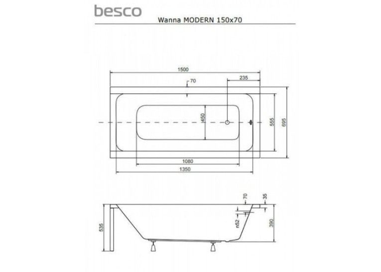  Панель для ванни BESCO TALIA 150х70 (передня + бокова), TALIA/150/70