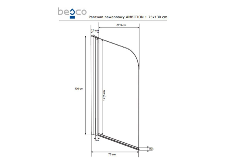  Шторка одно-елементна Besco PMD Ambition -1S 75х130 хром, 00000011132