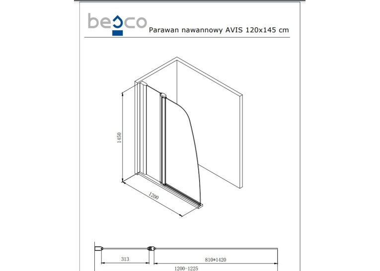  Шторка двоелементна Besco PMD Avis 120х145 хром, NAVARA11285