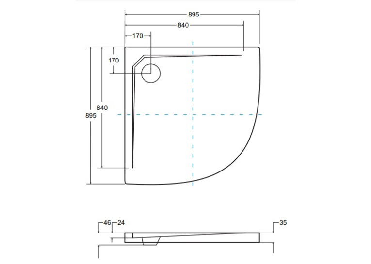 Поддон акриловый полукруглый BESCO AXIM 90х90 stone effect серый + сифон, NAVARA14724