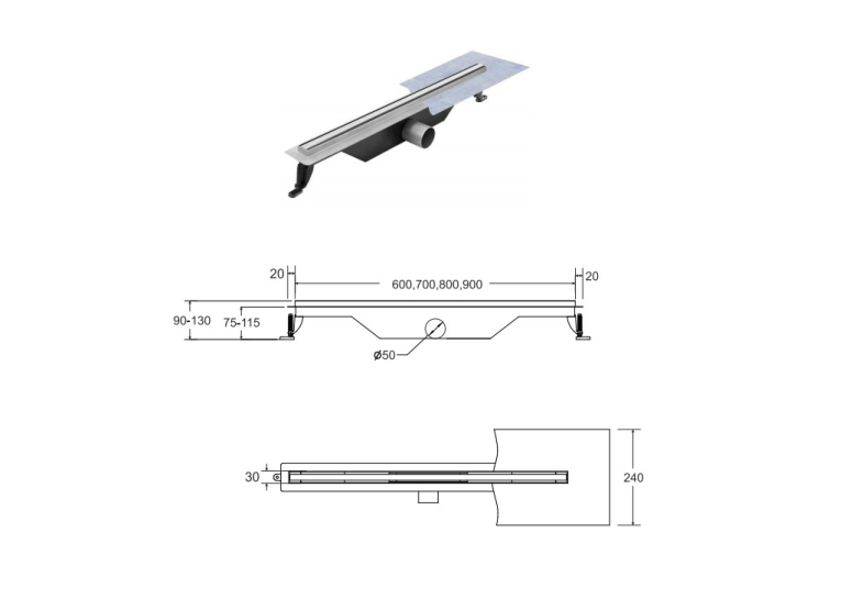 Лінійний душовий трап BESCO Virgo Slim 60