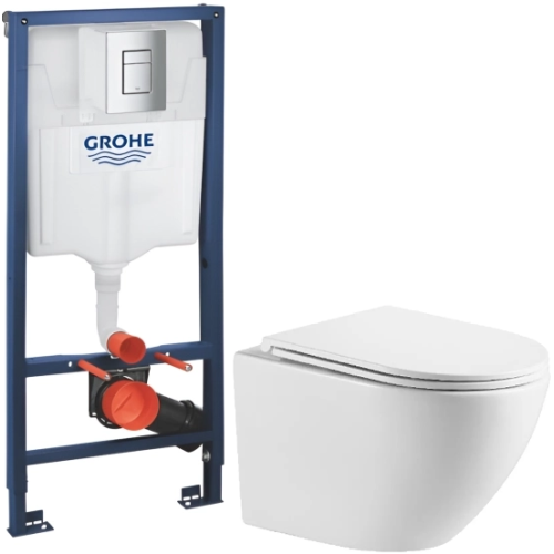 Комплект: Инсталляционная система Grohe Rapid SL 38772001 + Подвесной унитаз Devit Flow белый с сидением дюропласт soft-close, DFL0460111W 