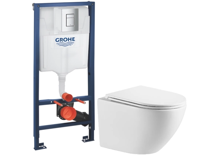 Комплект: Инсталляционная система Grohe Rapid SL 38772001 + Подвесной унитаз Devit Flow белый с сидением дюропласт soft-close, DFL0460111W 