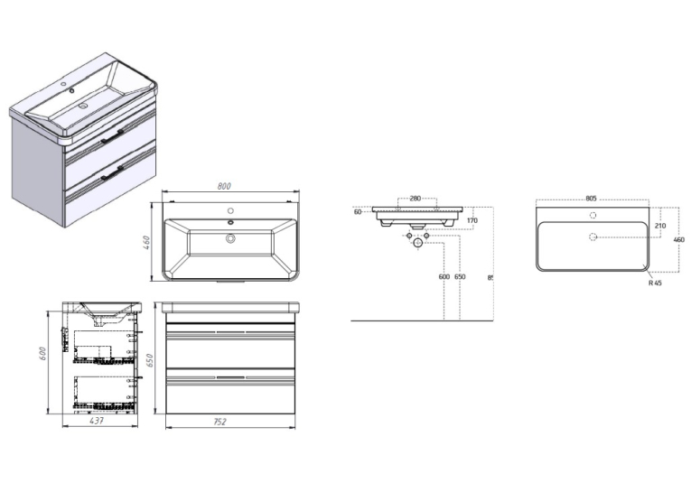  Тумба з умивальником Devit Urbanis 80 бежевий 454080BE