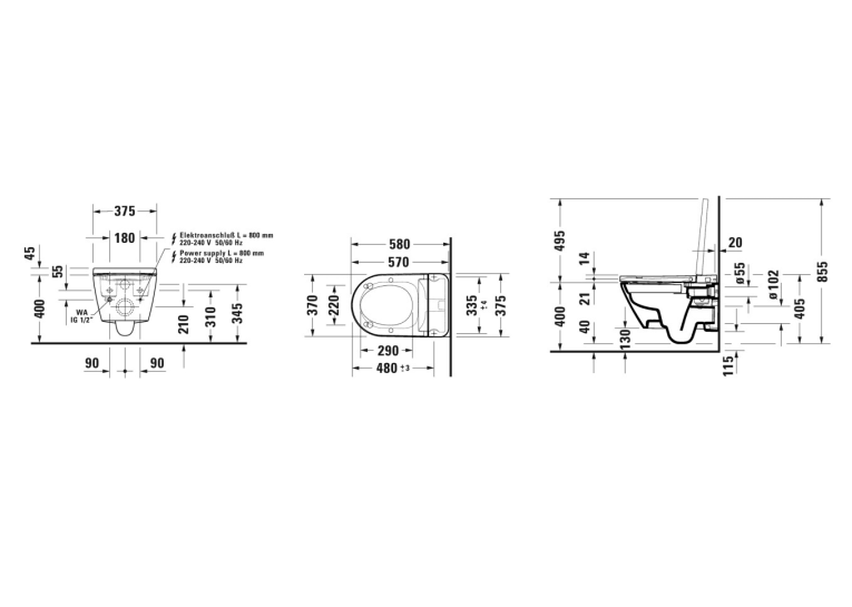 Унітаз підвісний Duravit SensoWash D-Neo, безобідковий з сидінням для унітазу з функцієй біде, білий 654000012004300