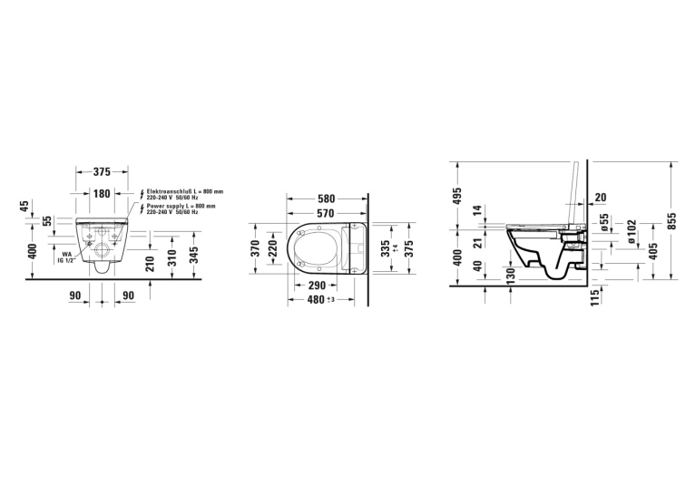Унітаз підвісний Duravit SensoWash D-Neo, безобідковий з сидінням для унітазу з функцієй біде, білий 654000012004300