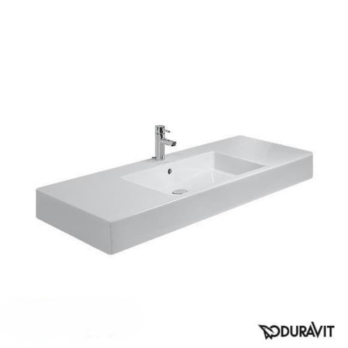 Раковина прямоугольная мебельная/подвесная Duravit Vero 125x49 см, с отверстием для смесителя, с переливом, белый 0329120000