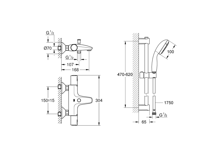 Смеситель термостатический для ванны Grohe QuickFix Start Black UA303907T1