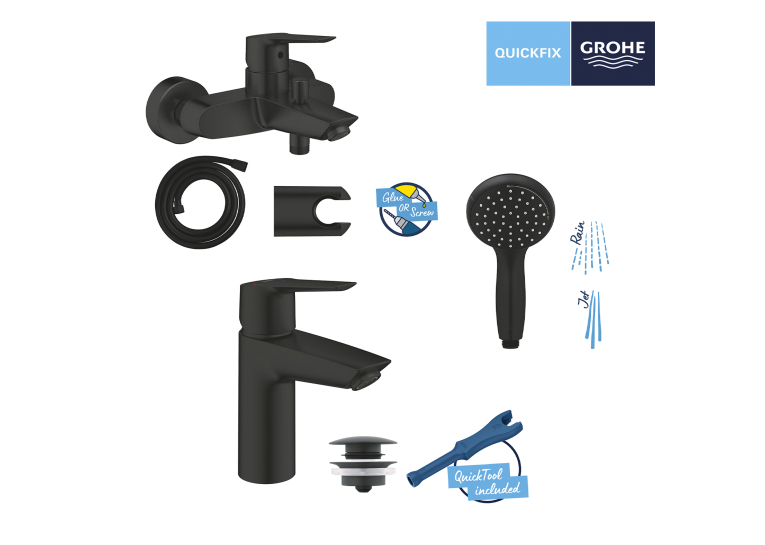 Набір змішувачів 3 в 1 для ванної кімнати Grohe QuickFix Start Black UA303301SQ