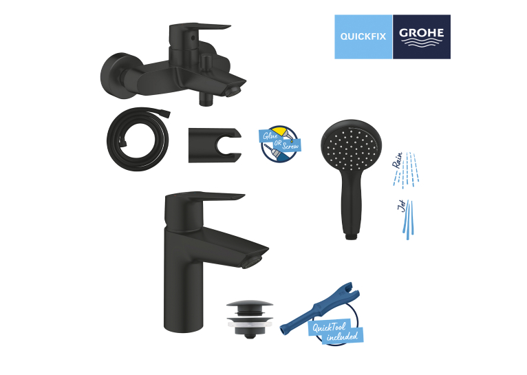 Набір змішувачів 3 в 1 для ванної кімнати Grohe QuickFix Start Black UA303301SQ