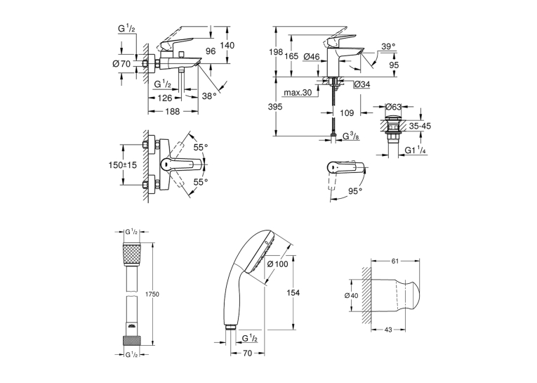 Набір змішувачів 3 в 1 для ванної кімнати Grohe QuickFix Start Black UA303301SQ