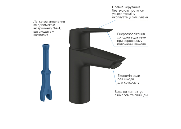 Набір змішувачів 3 в 1 для ванної кімнати Grohe QuickFix Start Black UA303301SQ