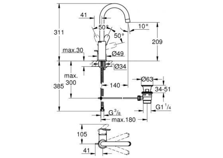 Смеситель для раковины Grohe BauEdge 23760000 L-Size