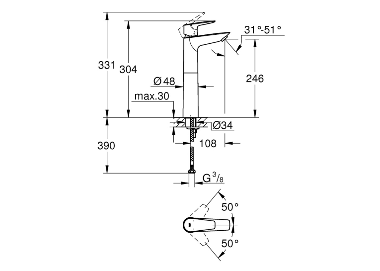 Змішувач для раковини Grohe BauEdge New 23761001