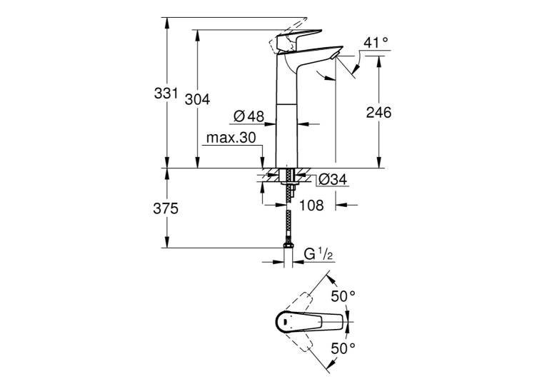 Змішувач для раковини Grohe BauEdge New 32860001 XL-Size