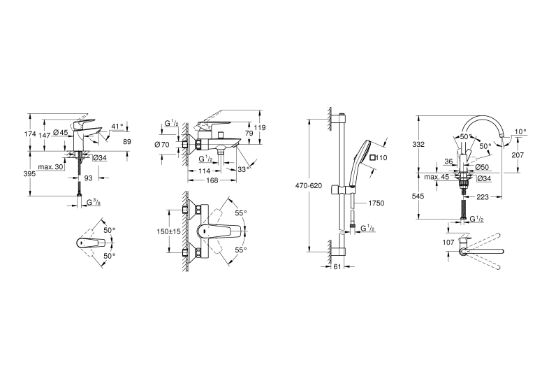 Комплект смесителей c кухонным смесителем GROHE BauEdge New 4 в 1 UA123218K1