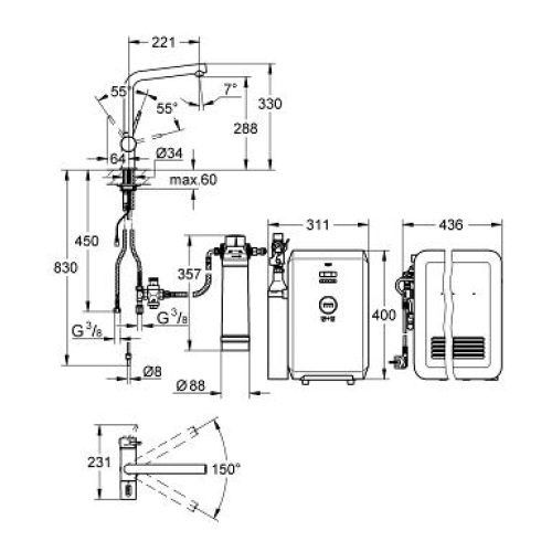 Смеситель кухонный GROHE Blue Minta Professional с функцией очистки воды 31347002