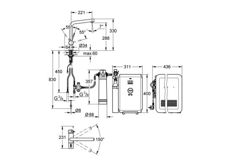 Змішувач кухонний GROHE Blue Minta Professional з функцією очищення води 31347002