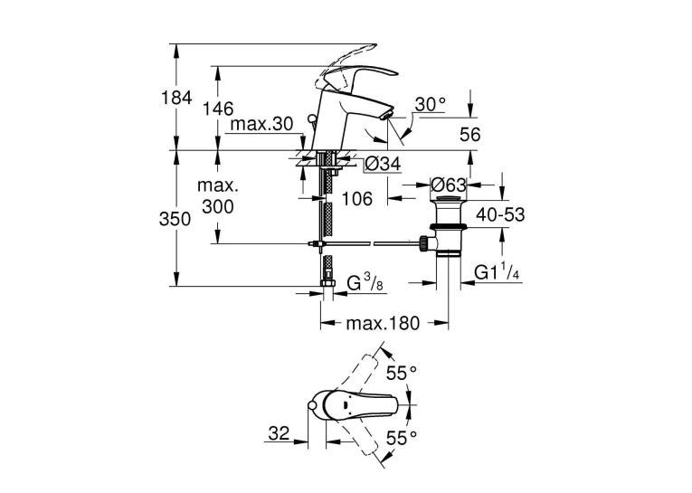 Змішувач для раковини Grohe Eurosmart, хром, 33265002