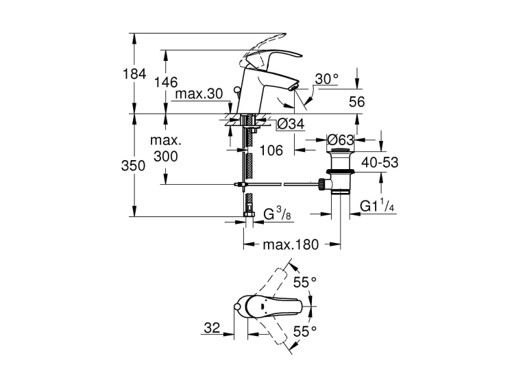 Змішувач для раковини Grohe Eurosmart, хром, 33265002