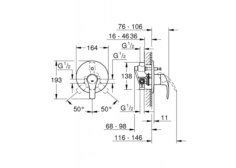 Смеситель однорычажный для ванны Grohe EUROSMART, 33305002