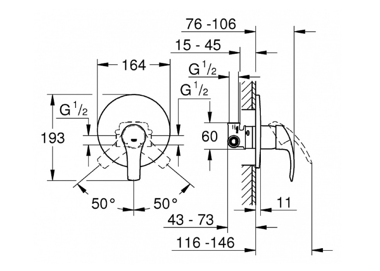 Смеситель однорычажный для душа Grohe EUROSMART, 33556002