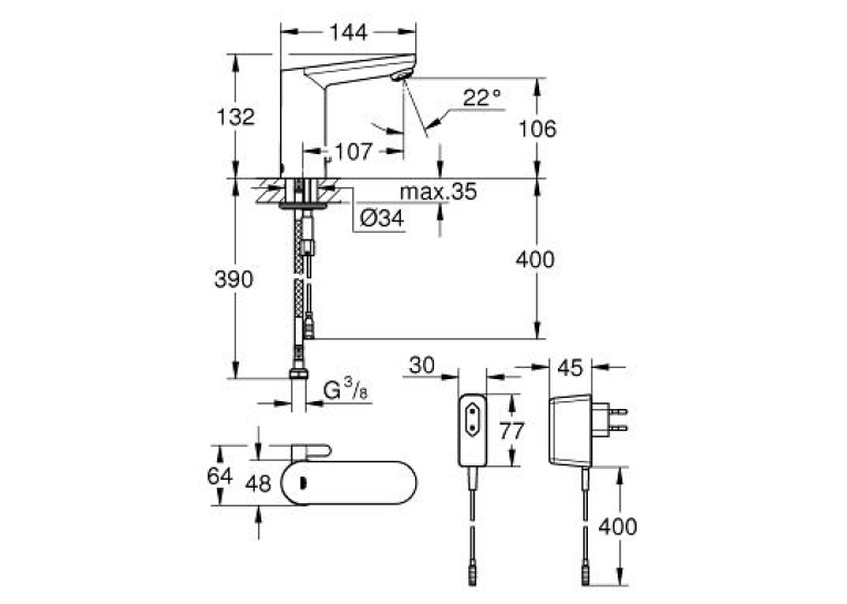 Змішувач одноважільний для раковини GROHE Eurosmart Cosmopolitan E, 36325001