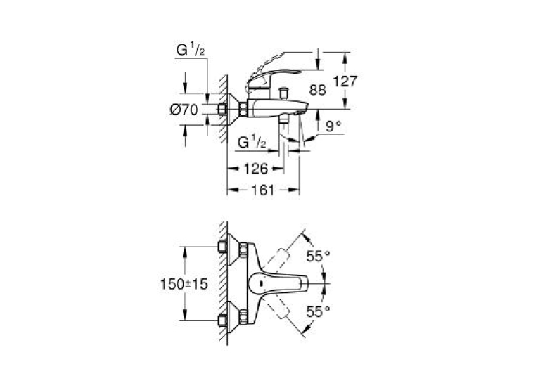 Смеситель для ванны Grohe Eurosmart, 33300002