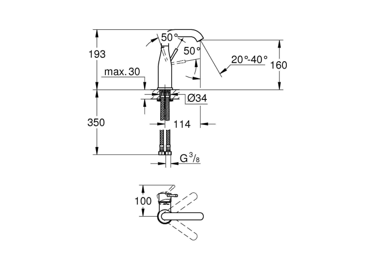 Смеситель однорычажный для раковины GROHE Essence New  DN 15 M-Size 23463001