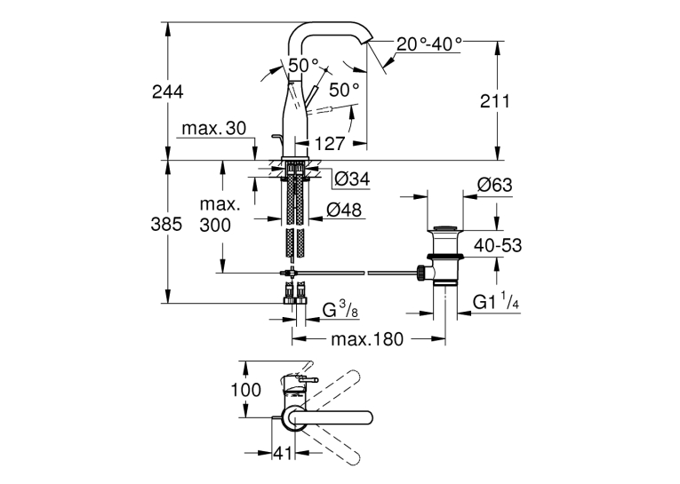 Змішувач для раковини Grohe ESSENCE 32628001 L-Size