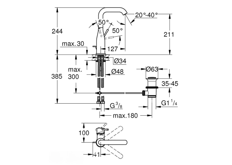 Змішувач для раковини Grohe Essence New L-Size, 24174DL1 Бронза матова