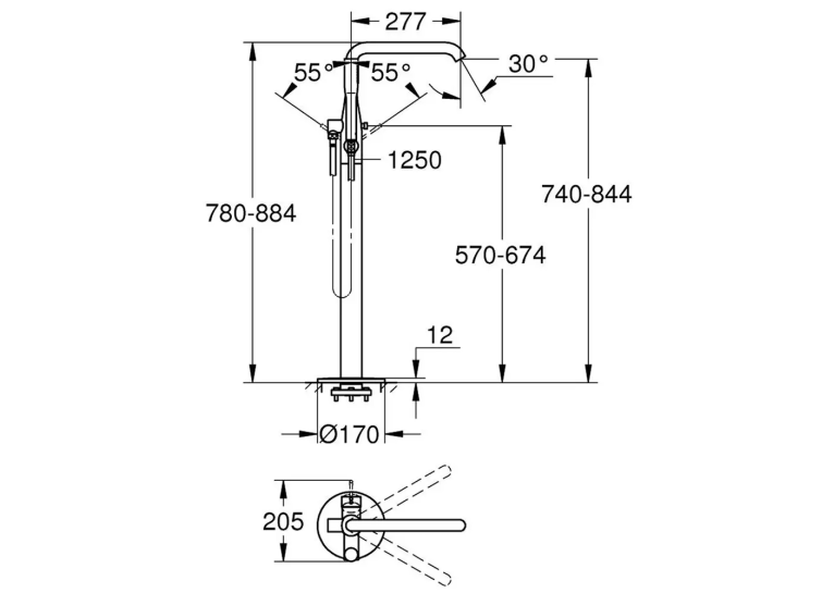 Смеситель для ванны Grohe Essence 25248DL1 напольный, Бронза матовая