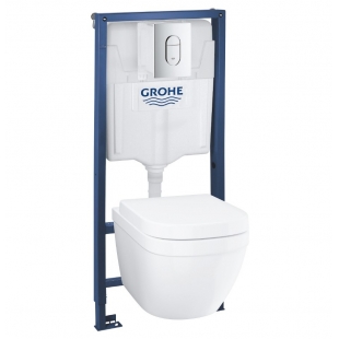 Комплект Solido 5-в-1: инсталляция Grohe Rapid SL 38528001 с клавишей Arena Cosmopolitan (38844000) + подвесной унитаз Euro Ceramic 39328000 с крышкой (39330000), 39536000