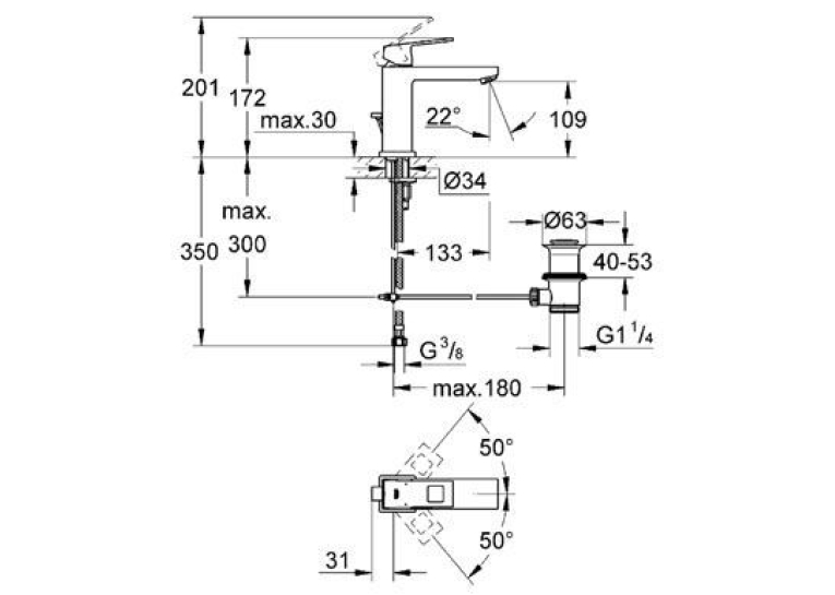 Змішувач для раковини Grohe EUROCUBE 23445000 M-Size