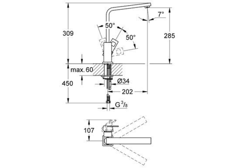 Кухонний змішувач Grohe EUROCUBE 31255000