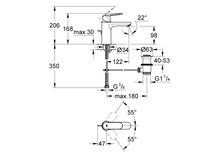 Смеситель для раковины Grohe EUROSMART Cosmopolitan 23325000 M-Size