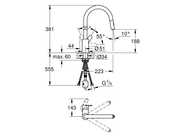Змішувач для кухні Grohe Eurosmart Cosmopolitan 31482003