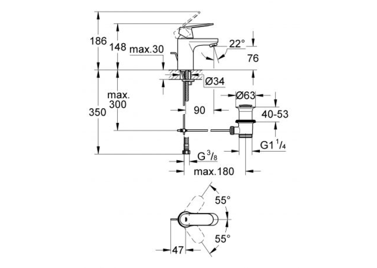 Змішувач для раковини Grohe EuroSmart Cosmopolitan 32825000 S-Size