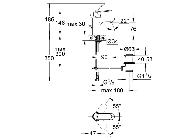 Змішувач для раковини Grohe EUROSMART Cosmopolitan 3282500E S-Size