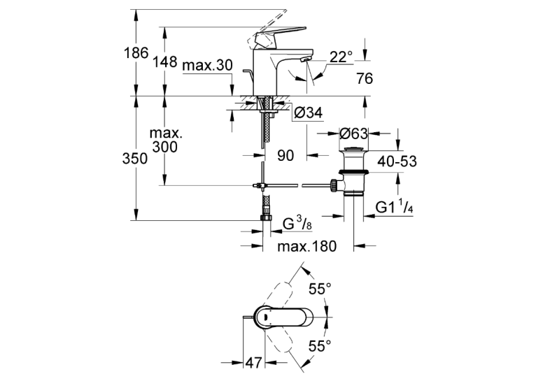 Змішувач для раковини Grohe EUROSMART Cosmopolitan 3282500E S-Size