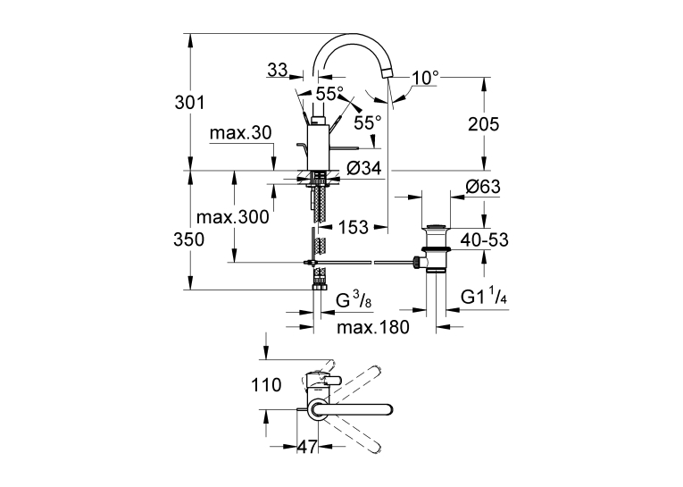 Смеситель для раковины Grohe EUROSMART Cosmopolitan 32830001