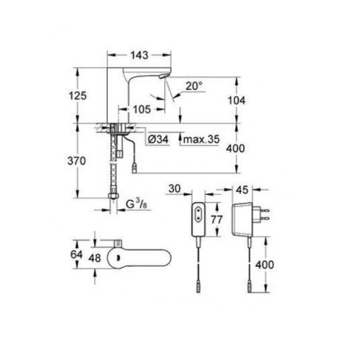 Инфракрасный смеситель для раковины Grohe EUROSMART Cosmopolitan E 36325000